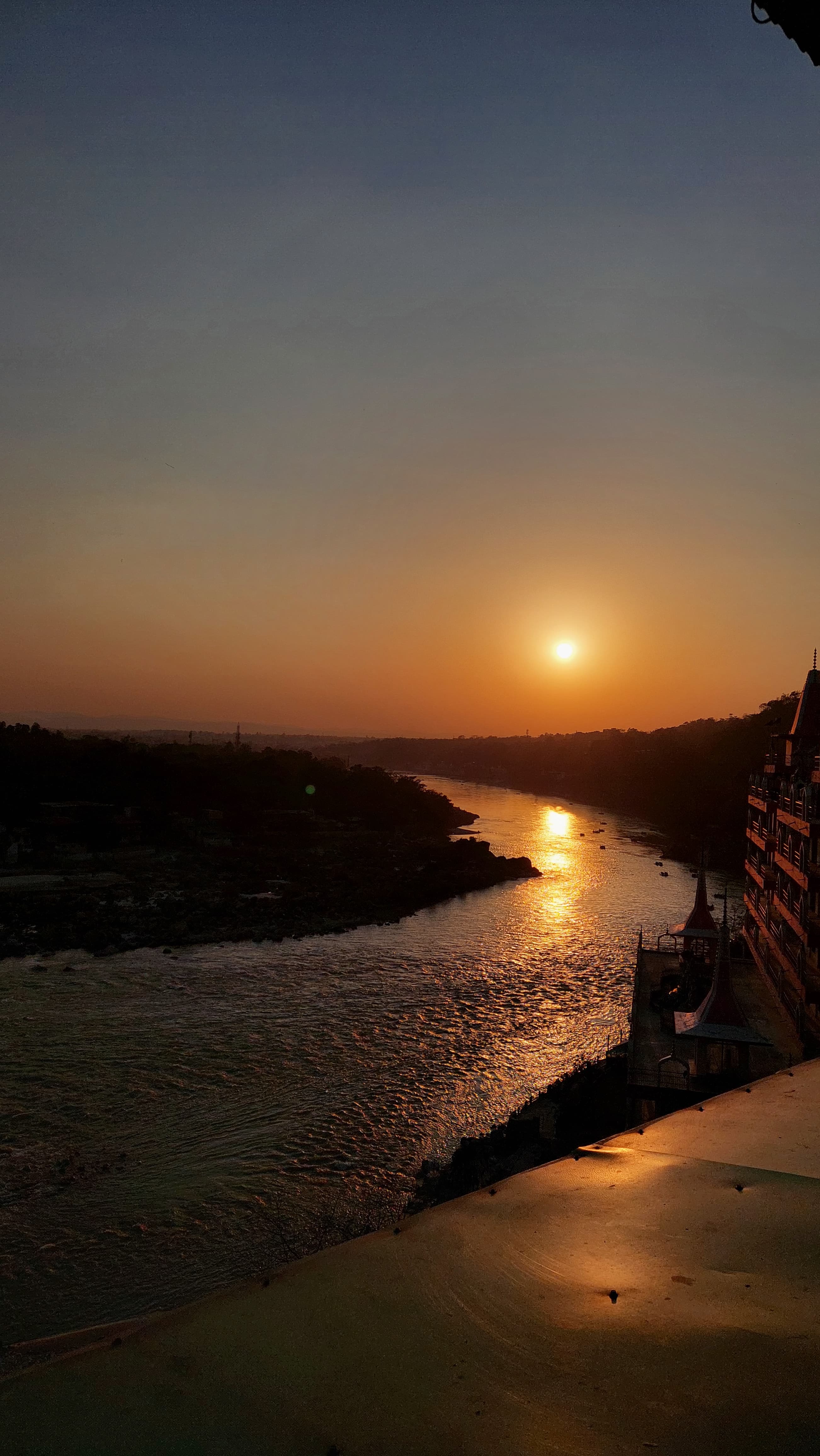Sunset and Ganga View from Shambala Cafe