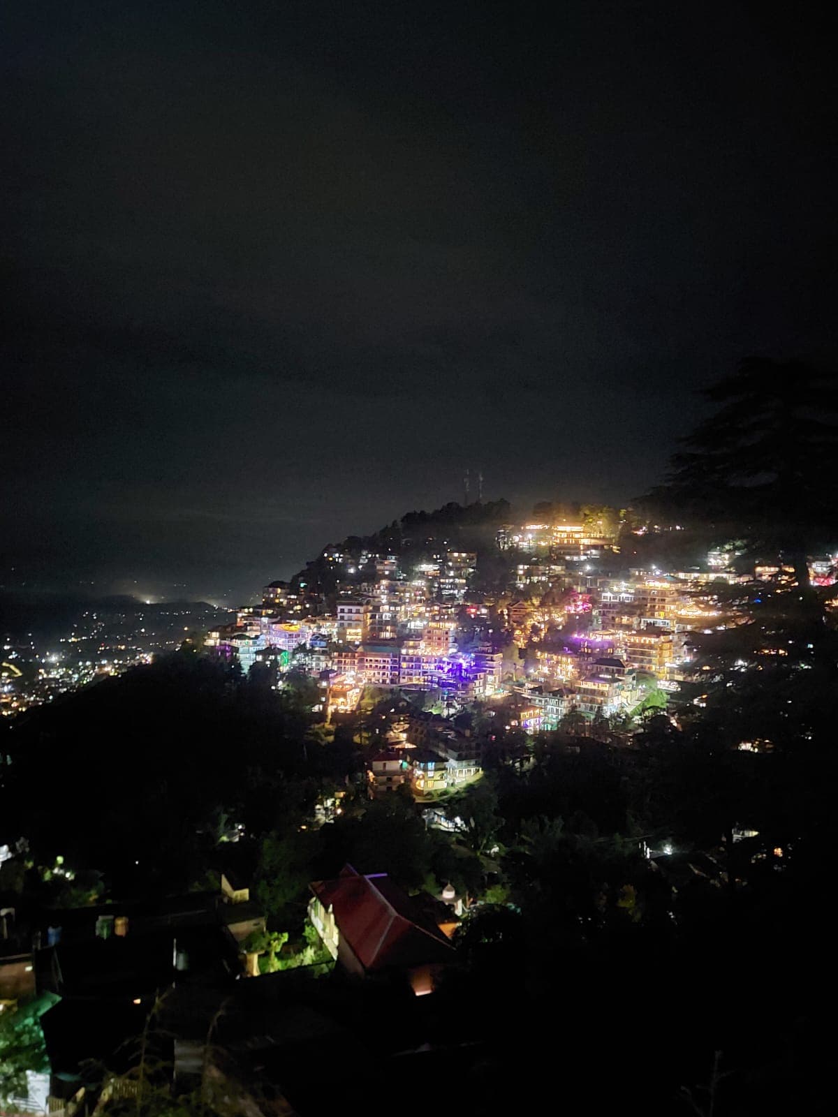 Night view of Mcleodganj from Bhagsu.