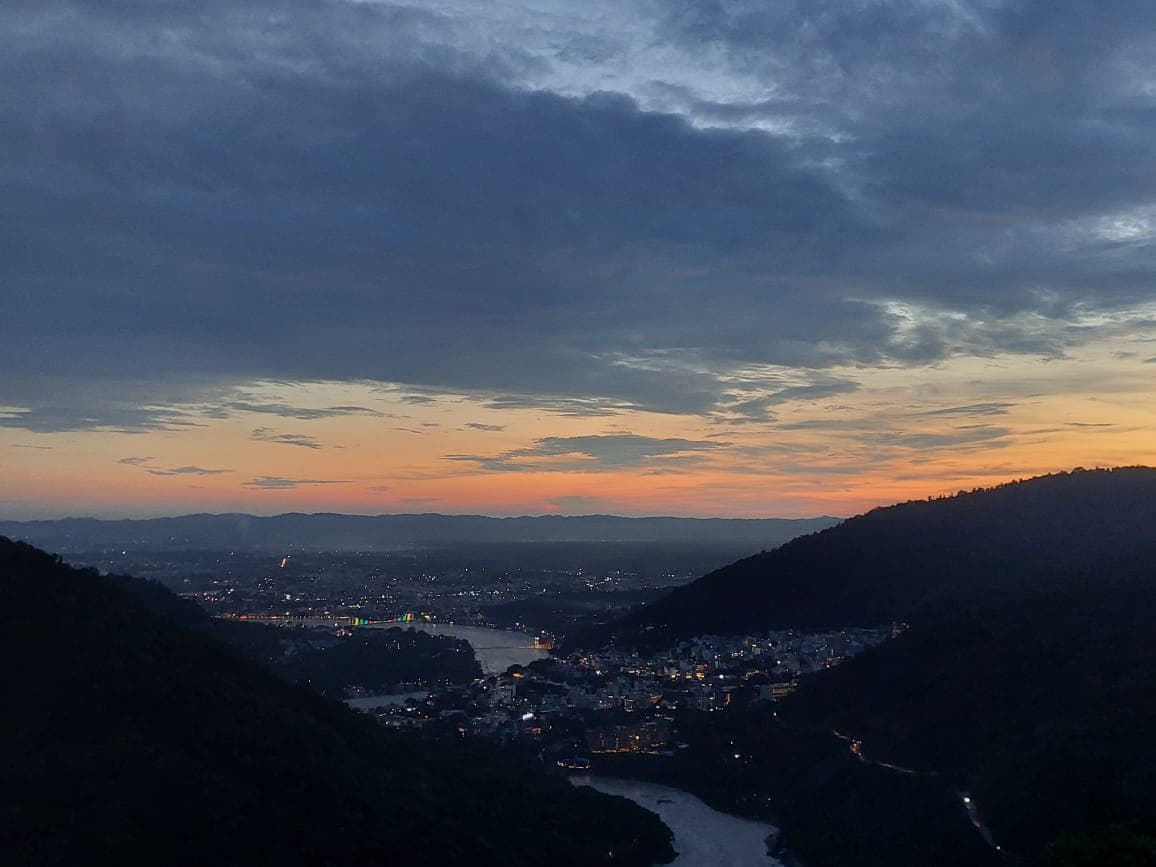 Sunset view of Rishikesh from Kyarki.